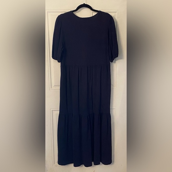 Boden Jersey Navy Seersucker Tiered Midi Dress - 14L - Picture 3 of 8